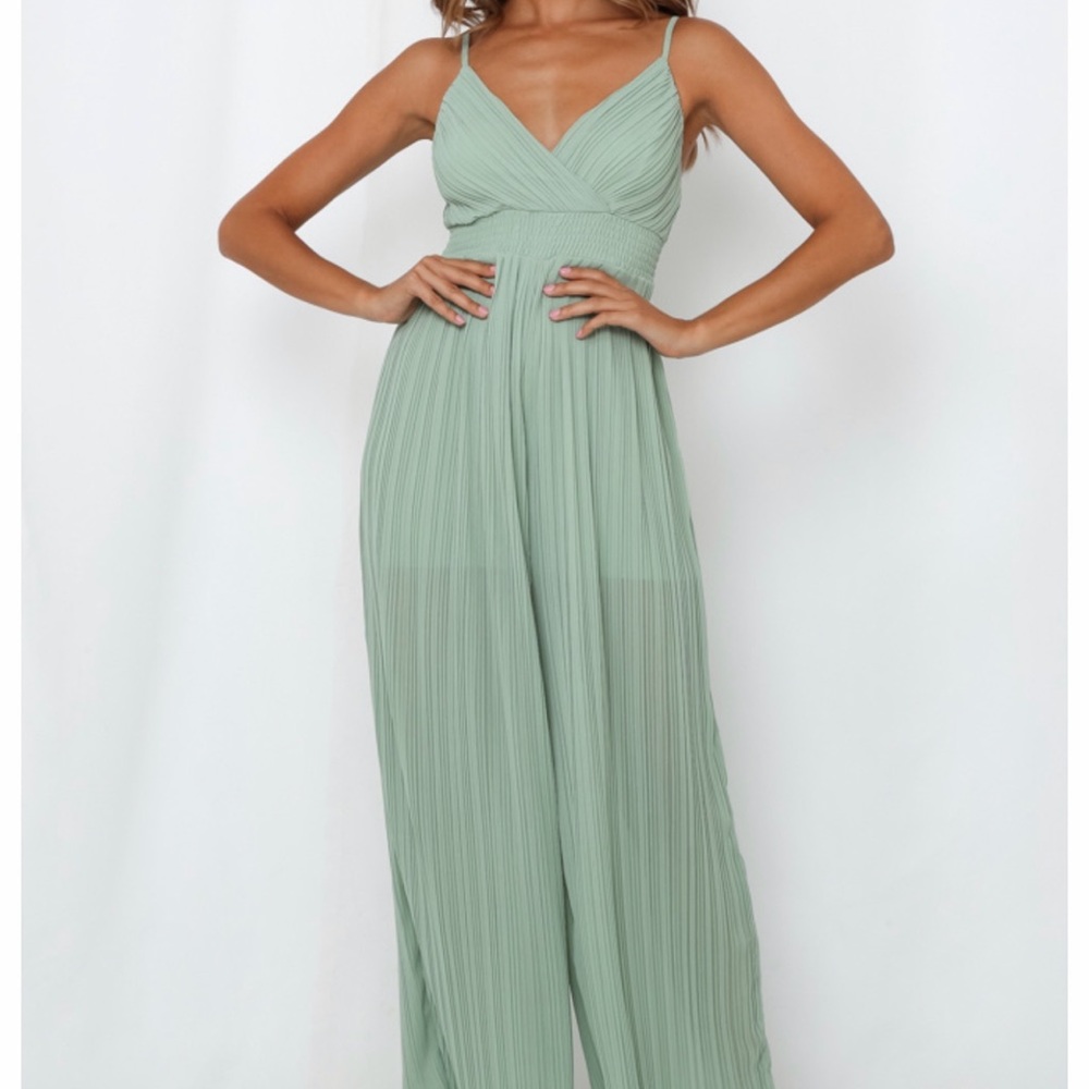 Hello Molly Too Far Apart Sage Jumpsuit